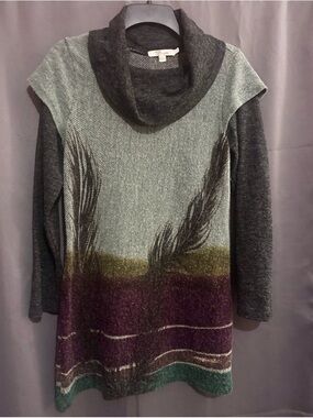 Aryeh Anthropology Teal and Charcoal Cowl-Neck Sweater Tunic/Dress Large